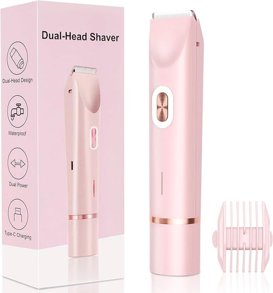 2025 New 2-in-1 Electric Bikini Trimmer for Women - Dual Head Electric Razor,Waterproof Painless Bikini Shaver, Pubic Hair Trimmer for Private Area & Body Hair, Pink-VivaGrace Women