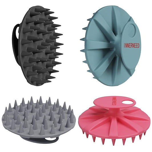 INNERNEED Scalp Massager Shampoo Brush, Wet & Dry Manual Scalp Care Head Scrubber Hair Washing, Soft Silicone Bristles, for Hair Growth, Dandruff Removal (Pack of 4)-VivaGrace Women