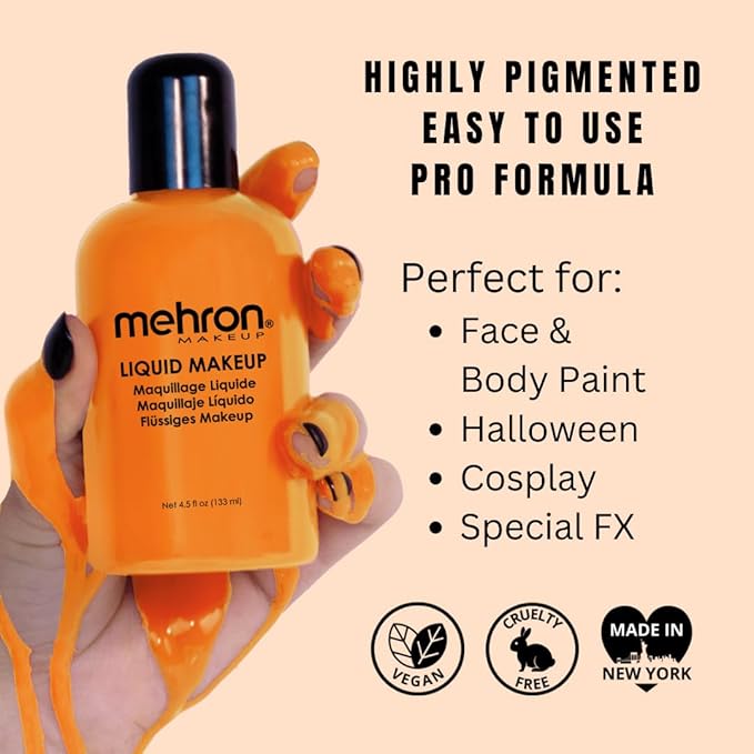 Mehron Makeup Liquid Makeup | Face Paint and Body Paint Perfect for Halloween, Cosplay I Air Brush Compatible 4.5 oz (133 ml) (Orange)-VivaGrace Women
