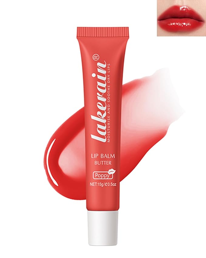 Lip Butter Balm Poppy, Hydrating Tinted Butter Lip Gloss,Clear Lip Mask Lip Care Moisturizer,Smooth Lip Treatment Balm, Non-Sticky Jelly Glow Reviver Fat Lip Oil, Thanksgiving Makeup Gift for Women-04-VivaGrace Women