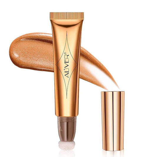 Liquid Highlighter Beauty Wand, Highlight Bronzer Stick with Cushion Applicator, Smooth Shimmer Finish, Lightweight Silky Cream Face Makeup Stick,Cruelty-free (Gold)-VivaGrace Women