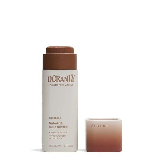 ATTITUDE Oceanly Light Coverage Face Tinted Oil Stick, EWG Verified, Titanium Dioxide-Free, Vegan & Cruelty-Free Tinted Moisturizer, Plastic-Free, Espresso, 0.42 Ounces-VivaGrace Women
