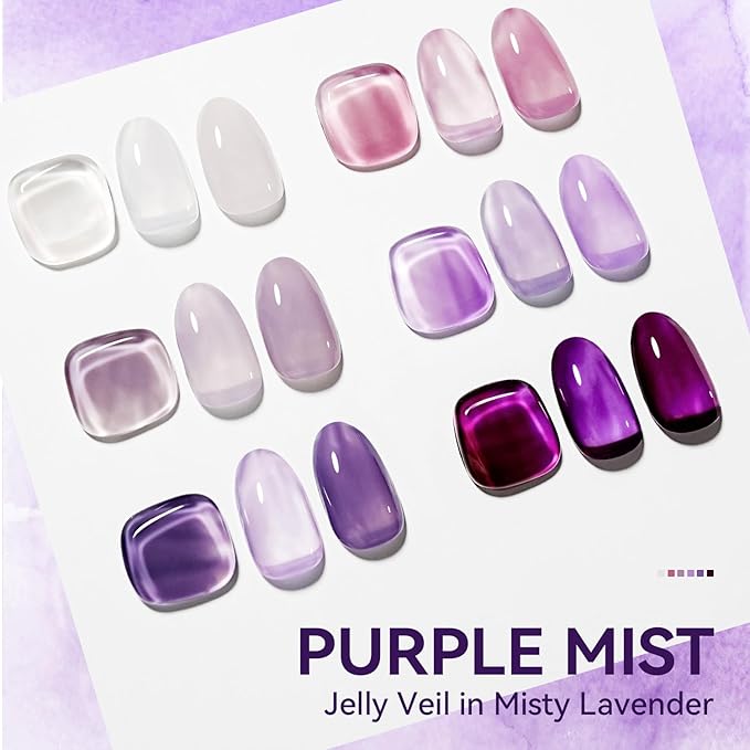 JODSONE Jelly Gel Nail Polish Set of 6 Colors Purple Set for Salon Manicures and DIY Nail Art at Home Need U V Cured Gift for Women-VivaGrace Women