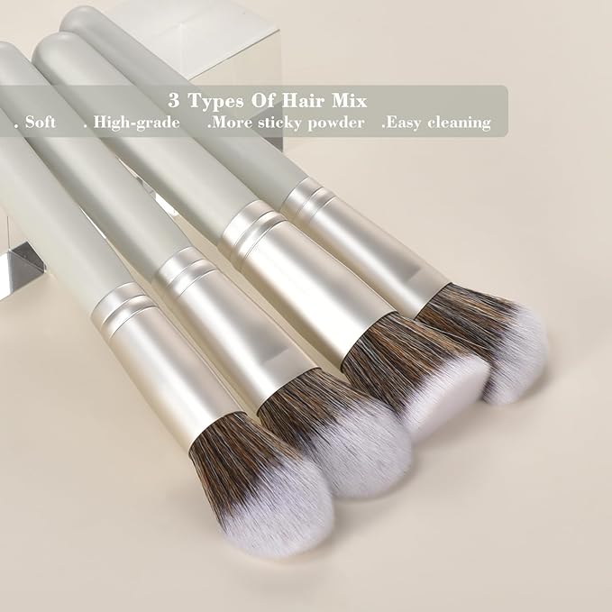 10 Piece Makeup Brushes - Grayish Green Wooden Handle with Soft Synthetic Bristles,for Face & Eye Makeup|Professional Makeup Brushes set for Women & Girls|-VivaGrace Women