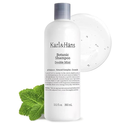 Karl&Hans Botanic Double Mint Vegan Shampoo Organic for Men and Women, Sulfate-Free Hair Shampoo with Peppermint & Natural Flower Extracts, Scalp Repair for All Hair Types, 13.2 fl oz-VivaGrace Women