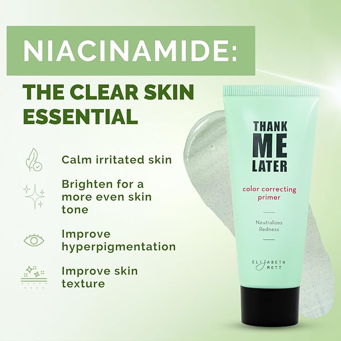 Elizabeth Mott Thank Me Later Color Correcting Face Primer - Niacinamide and Cica Soothes and Neutralizes Uneven Skin Tone and Facial Redness - Grips Makeup for Long-Lasting Wear - Cruelty-Free, 30g-VivaGrace Women