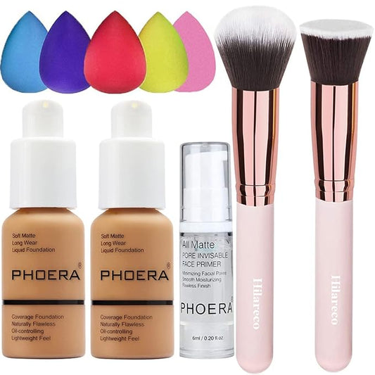 Phoera Foundation,Full Coverage Foundation,Hilareco Concealer Foundation Flawless 30ml Natural Matte Oil Control Concealer Facial Blemish for Women Girls (2 PCS 106 Warm Sun)-VivaGrace Women