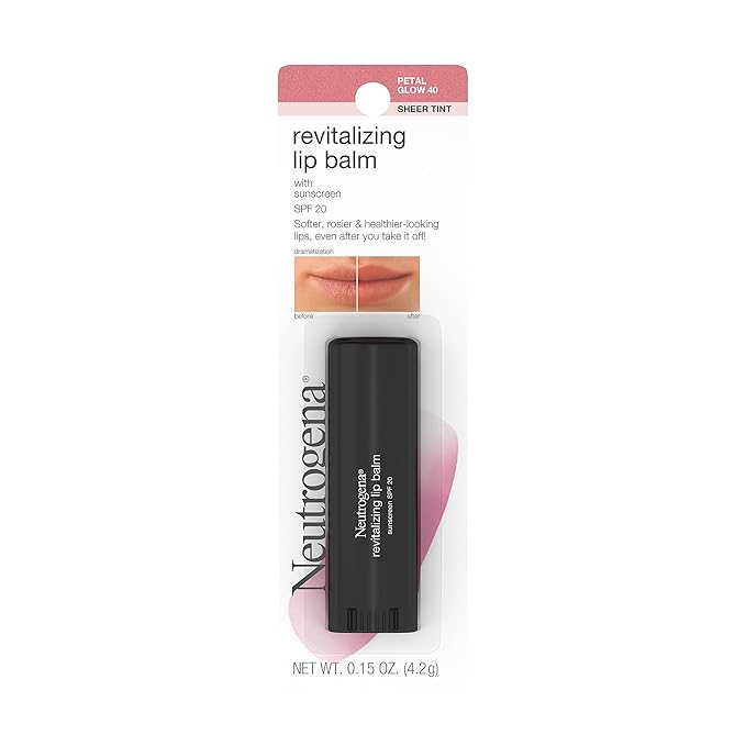 Neutrogena Revitalizing and Moisturizing Tinted Lip Balm with Sun Protective Broad Spectrum SPF 20 Sunscreen, Lip Soothing Balm with a Sheer Tint in Color Petal Glow 40, .15 oz-VivaGrace Women