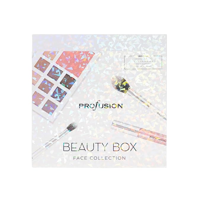 Profusion Cosmetics White Crystals Beauty Box with Makeup Shades, Lip Gloss, and Premium Brushes for Flawless Look, Ideal Gift for Makeup Enthusiasts-VivaGrace Women