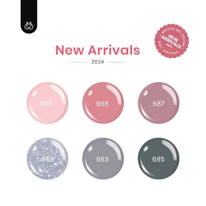 Beetles Gel Nail Polish Set 6 Colors Pink Nude Gray Glitter Gel Polish Wedding Nail Polish Bridesmaid Nail Art Design Soak Off Uv LED Lamp Needed Manicure Set Gifts for Women Bridesmaid Beauty-VivaGrace Women