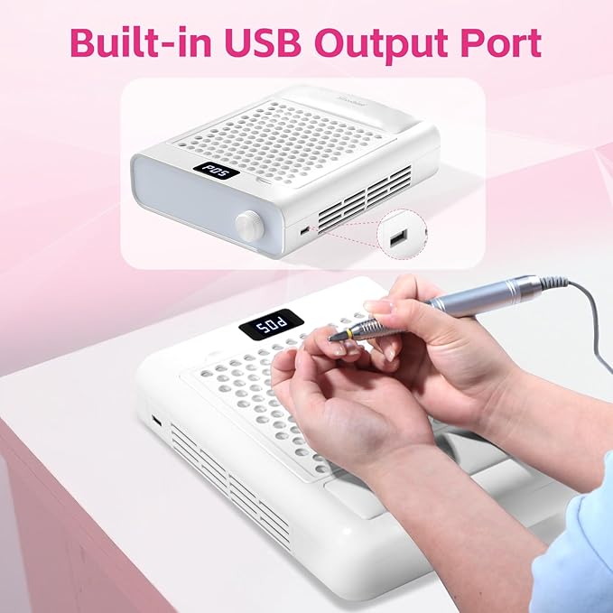 Missshine Dust Collector with Armrest – Professional 5-Speed Low Noise Vacuum Fan for Nail Techs – Powerful Suction with 10 Filter Papers for Salon & Home Use-VivaGrace Women