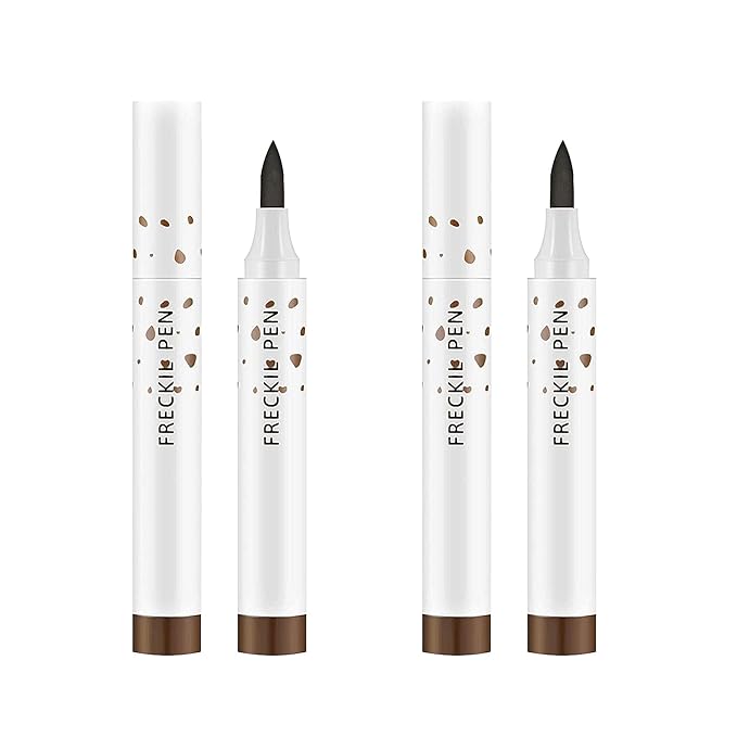 2 Pcs Freckle Pen Set, Natural Lifelike Fake Freckles Makeup Pen Magic Brown Color Freckles Makeup Tool Long-Lasting Waterproof Dot Spot Pen for Effortless Sunkissed Makeup (Dark Brown)-VivaGrace Women