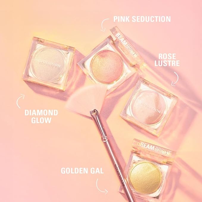 Makeup Revolution Beam Bright Highlighter, All Over Face Glow, Powder To Liquid Formula, 5 Different Shades, Pink Seduction-VivaGrace Women
