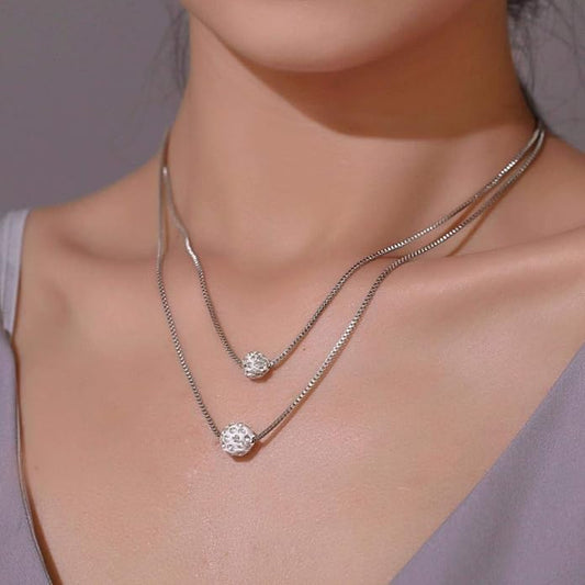Bohemian Multi-layer Necklace Full Rhinestone Ball Pendant Fashion Silver Necklaces Chain Jewelry For Woman and Girls-VivaGrace Women