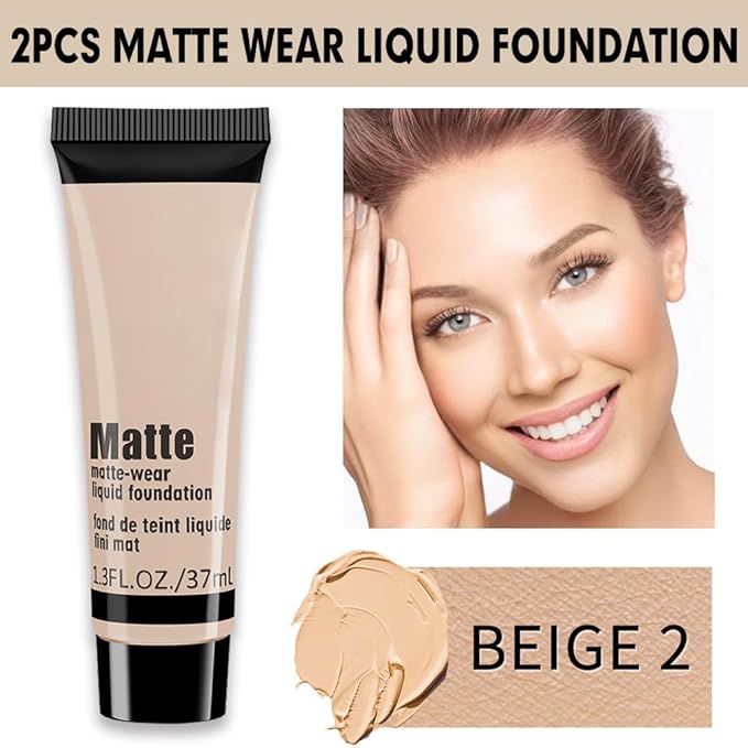 1 Pack Matte Oil Free Concealer Foundation Cream,Professional Make-up Base Facial Matte Full Coverage Liquid Concealer Hide Foundation Primer Makeup Repair Kit.(BEIGE 5#)-VivaGrace Women