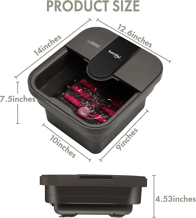 Beinilai Collapsible Foot Spa Bath with Heat,Bubble,Massage Rollers, Tea Tree Oil Foot Soak with Epsom Salt, Pedicure Foot File, Red Light,Removable Pumice Stone,Pedicure Foot Spa-VivaGrace Women