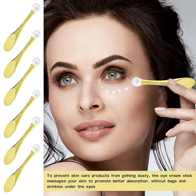 6Pcs Mini Eye Roller Plastic Eye Cream Massager Sticks Makeup Spatula Scoop Dark Circle Remover Beauty Cosmetic Tool for Skin Care,Golden-VivaGrace Women