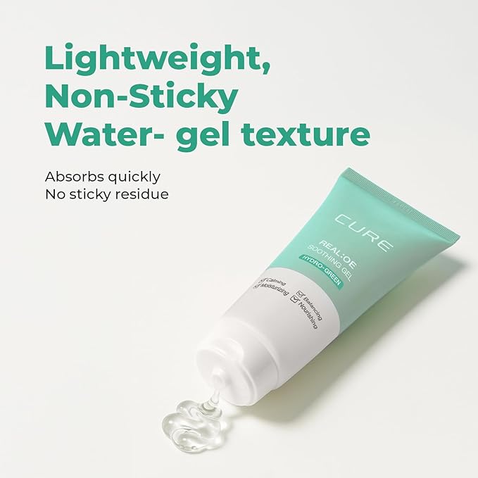 CURE Aloe Vera Gel with 90.52% Leaf Juice, Soothing & Hydrating Korean Skin Care for Sun-Exposed or Dry Skin, 5.07 fl oz, Refreshing Gel Moisturizer for Face & Body-VivaGrace Women