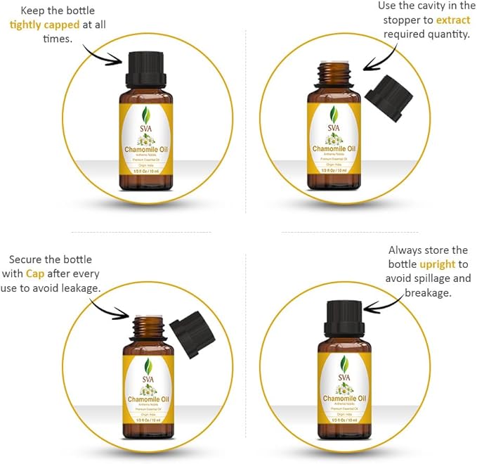 SVA Chamomile Essential Oil – 1/3 Fl Oz – 100% Natural Chamomile Oil - for Diffuser, Hair Care, Face, Skin Care, Aromatherapy, Scalp and Body Massage, Soap and Candle Making-VivaGrace Women