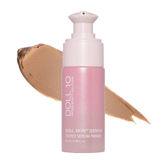 Doll 10 - Doll Skin Tinted Serum Primer - Blurs Color, Texture & Pores - Improves Skin While Wearing - Good for All Skin Types - Oil Free, Vegan, Cruelty Free & No Parabens (Tan-Deep, 1 oz)-VivaGrace Women