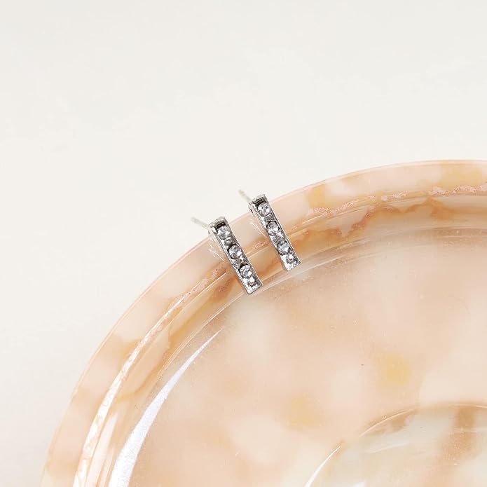 Geometric Crystal Bar Earrings Silver Cz Bar Stick Earrings Cz Rhinestone Bar Stud Earrings Silver Minimalist Earrings Jewelry for Women and Girls-VivaGrace Women