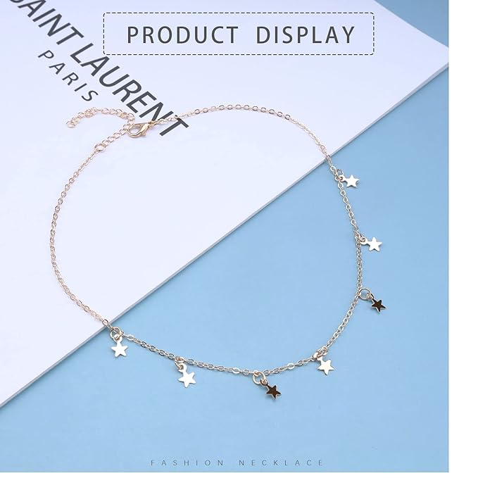 Bohemia Star Necklace Star Dangle Choker Necklace Gold Stars Short Necklace Minimalist Star Tassel Chain Necklace Jewelry for Women and Girls-VivaGrace Women