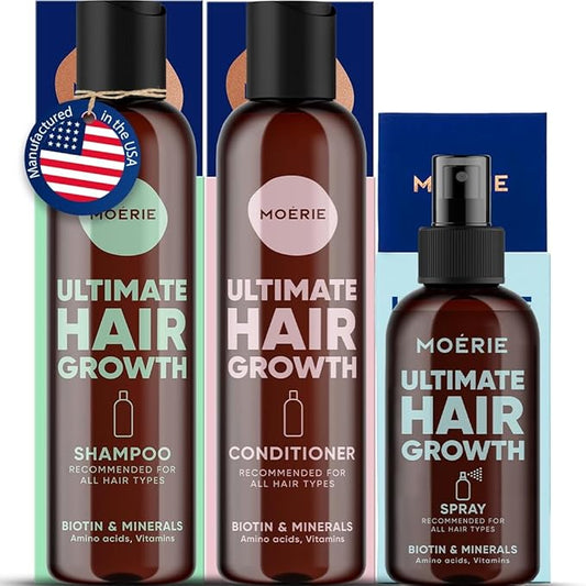 Moerie Mineral Shampoo and Conditioner Plus Hair Growth Spray Set – Ultimate Hair Care Pack – For Longer, Thicker, Fuller Hair - Volumizing Hair Care Products – Paraben & Silicone Free - 3 Products-VivaGrace Women
