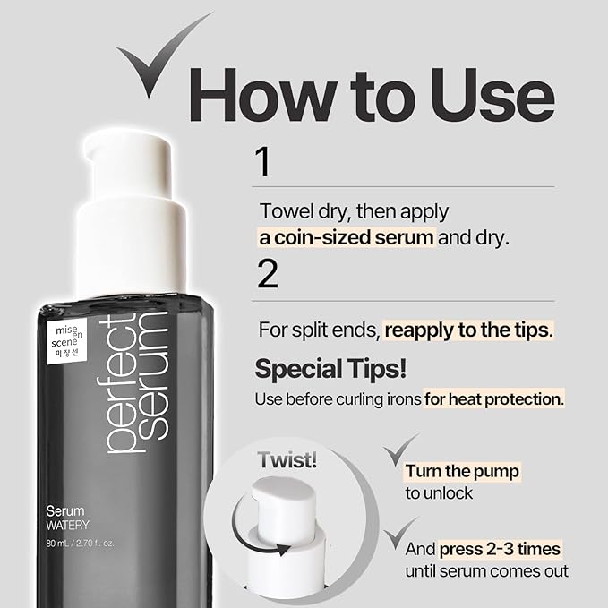 Mise En Scene Perfect Watery Serum for Hair Moisturizing - Korean Hair Argan Oils, Hair Essence for Hydrating with Citrus Scent, Derma Test Completed, 2.70 fl. Oz-VivaGrace Women