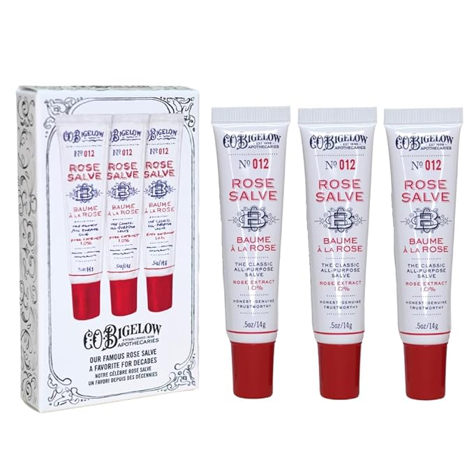 C.O. Bigelow Rose Salve Lip Balm Tubes 3 Pack, All Purpose Salves Moisturizing for Chapped Lips and Dry Skin-VivaGrace Women