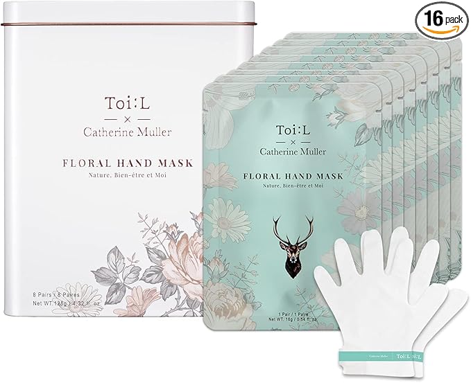 Catherine Muller Floral Hand Mask 8 Pairs, Moisturizing Gloves for Dry Hands with Elder Flower & CICA, Repairing and Nourishing Hand Care Treatment for Cracked, Rough, and Dry Skin-VivaGrace Women