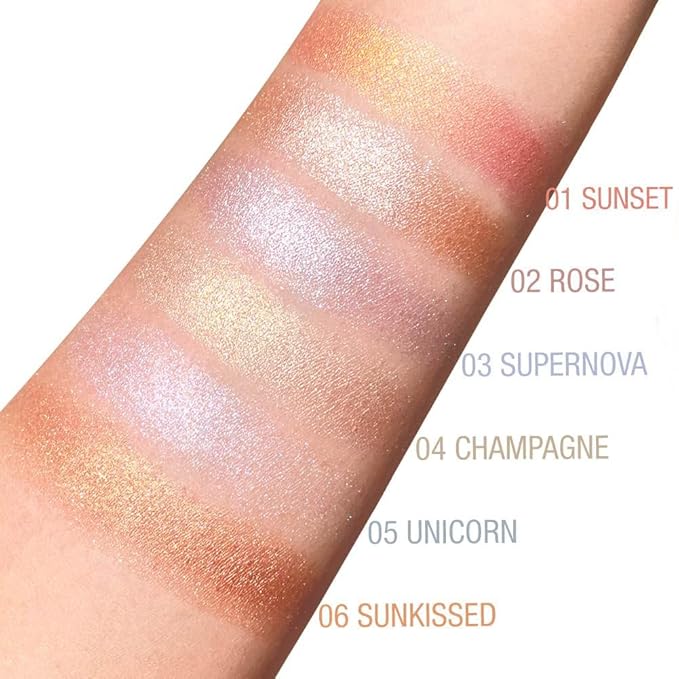 Cream Highlighter Makeup Palette, Glow Highlighters Makeup Powder, Suit for Cheeks, Body, Eyeshadow, Silver Light Pink Rose Gold Purple Champagne, Vegan, Talc Free (06)-VivaGrace Women