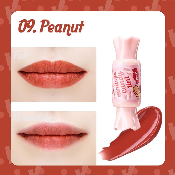 THESAEM Saemmul Mousse Candy Tint #9 Peanut Mousse - High Pigment Matte Finish Long Lasting Lip Stain with Honey Extracts to Hydrate Lips - Weightless & Smudge-Proof, 0.3 fl.oz.-VivaGrace Women