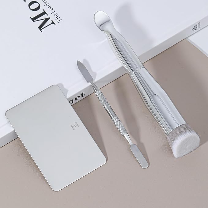 Foundation Makeup Spatula Mixing Makeup Palette Spatula Foundation Brush, Makeup Spatula and Palette Set, Spatula for Makeup Professional Makeup Tool(Foundation Bruh+Spatula+Palette)-VivaGrace Women