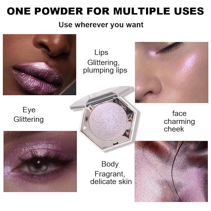 Purple Pink Shimmer Highlighter Highlight Makeup Contour Powder Palette， Face Illuminator Highlighter, Blush and Makeup Highlighter Bronzer Palette Highlighter+Makeup iluminadores Illuminator Make Up (Pink)-VivaGrace Women