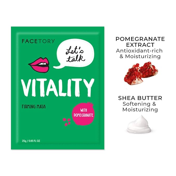 FACETORY K Beauty Face Mask Skin Care - LET'S TALK VITALITY FIRMING Sheet Mask with Pomegranate & Shea Butter | Firming Mask with Antioxidants, Plump & Hydrate (5 Pack)-VivaGrace Women