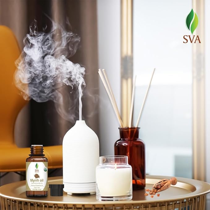SVA Myrrh Essential Oil Organic – 1/3 Fl Oz – 100% Natural Organic Myrrh Oil - for Diffuser, Hair Care, Face, Skin Care, Aromatherapy, Scalp and Body Massage, Soap and Candle Making-VivaGrace Women