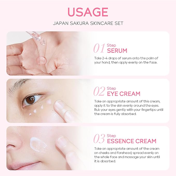 Skin Care Set JAPAN SAKURA Women Beauty Gift Sets Skin Care Kit with Serum, Eye Cream, Face Cream Travel Kit for Women Wife Mom Teen Girls TSA-friendly Sizes Birthday Gift 3pcs-VivaGrace Women