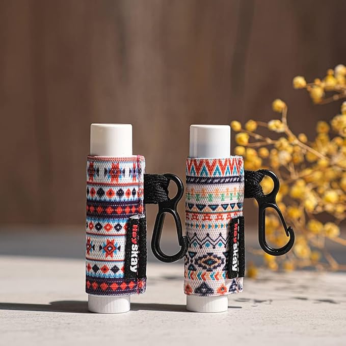 3PCS Lip Balm Holder Sleeves Chapstick Holder Keychain Lip Gloss Holder Keychain Elastic Sleeves (Boho Pattern)-VivaGrace Women