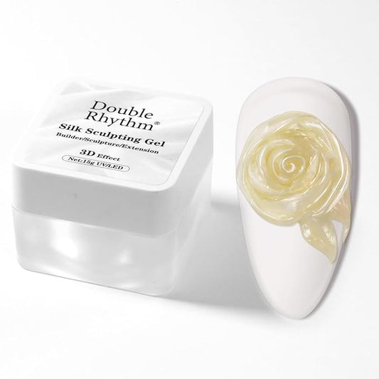 Double Rhythm 3D Nail Gel Pearl Solid Sculpting for Nail Art Non-Sticky Hard for Building Carving Molding Extension Soak Off UV/LED Nail Art Salon Home DIY 0.5 Oz (Yellow-Silk 07)-VivaGrace Women