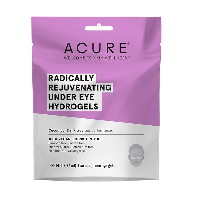 Acure Radically Rejuvenating Under Eye Hydrogel Mask, Provides Anti-Aging Support, & Silk Tree, Purple, Cucumber, 0.236 Fl Oz (Pack of 1)-VivaGrace Women