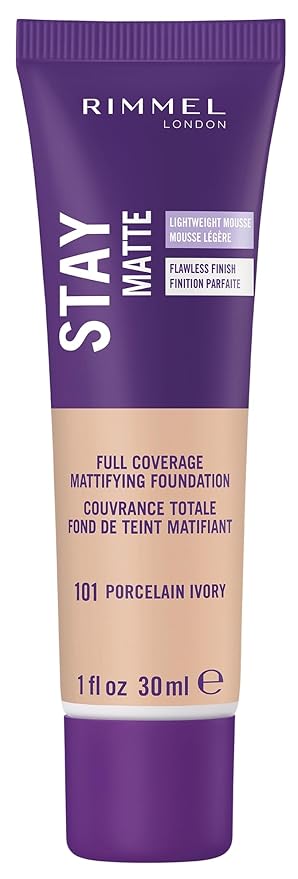 Rimmel London Stay Matte Liquid Mousse - 101 Porcelain Ivory - Foundation, Lightweight, Shine Control, Oil-Free, 1oz-VivaGrace Women