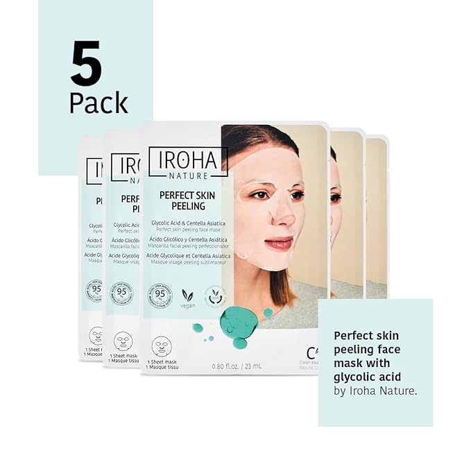 IROHA NATURE Glycolic Acid Peeling Face Mask (Pack of 5) | Skin Perfecting for a Radiant & Smooth Look | Instant Regeneration in Just 15 Minutes | Clean Beauty | 100% Vegan-VivaGrace Women
