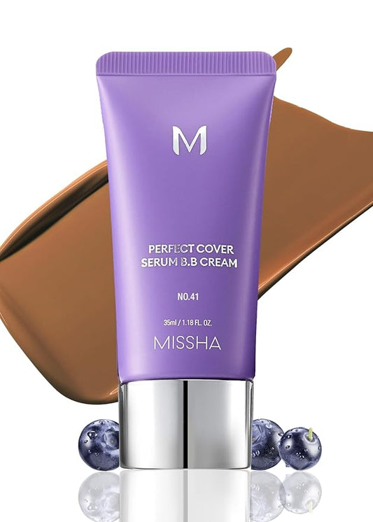 MISSHA M PERFECT COVER SERUM BB CREAM No.41 Medium Tan- Tan/Deep with Warm Undertone, BB Cream by Cardi B Pick, Skin Tint, Tinted Moisturizer, Skin Care Foundation Makeup, Korean Makeup,1.18 Fl oz-VivaGrace Women