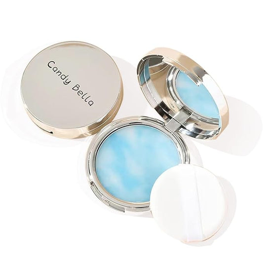 Blue Matte Powder Oil Control Face Pressed Powder Jelly Pressed Powder Face Makeup Setting Powder, Chillab Polvo Compacto with Mini Powder Puff, for Silky Blurring Oil Control Long-Lasting Makeup-VivaGrace Women