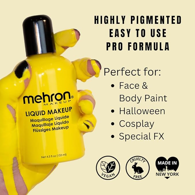 Mehron Makeup Liquid Makeup | Face Paint and Body Paint Perfect for Halloween, Cosplay I Air Brush Compatible 4.5 oz (133 ml) (Yellow)-VivaGrace Women