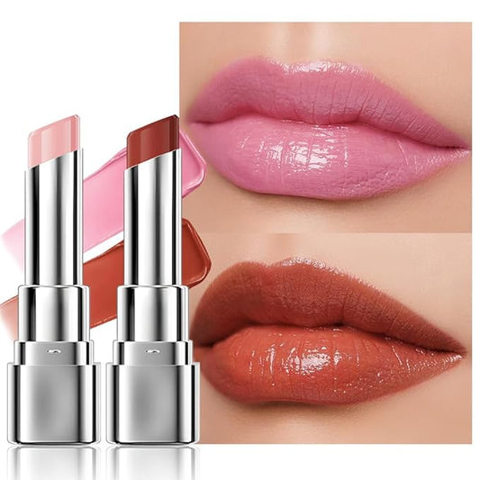 2Pcs Tinted Lip Balm Moisturizing Lipstick – Soft Pale Pink & Cool Plum Red Sheer Hydrating Lip Color for Dry Lips – Nourishing Lip Balm for All Women with a Subtle Natural Scent (S01 & S04)-VivaGrace Women