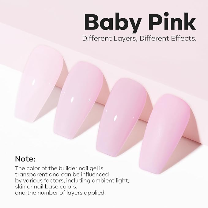modelones Builder Nail Gel, 8-in-One Baby Pink Builder, Pastel Pink Rubber Base Gel Polish, LED Lamp Cured Color Base Hardener Apex Building Strengthener Extension for DIY Salon Girls Home-VivaGrace Women
