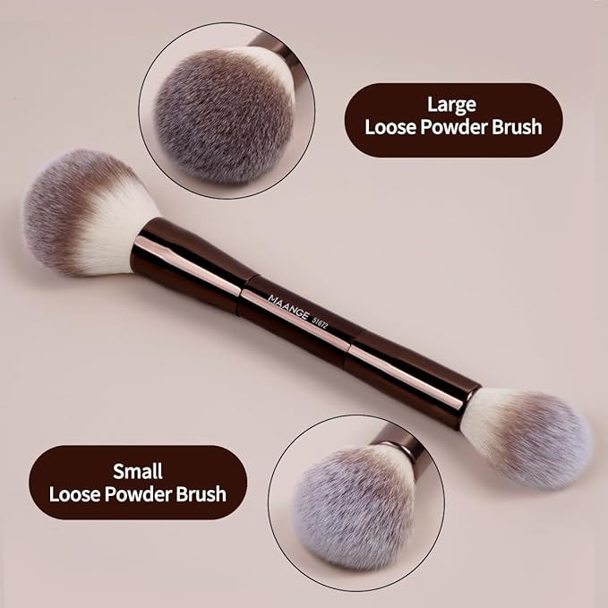 MAANGE 7pcs Makeup Brush Set Double Sided Kabuki Makeup Brushes Contour Brush for Foundation Liquid Powder Concealer Cream Cosmetics Bronzer Blending Blush Buffing Makeup Tools (Coffee)-VivaGrace Women