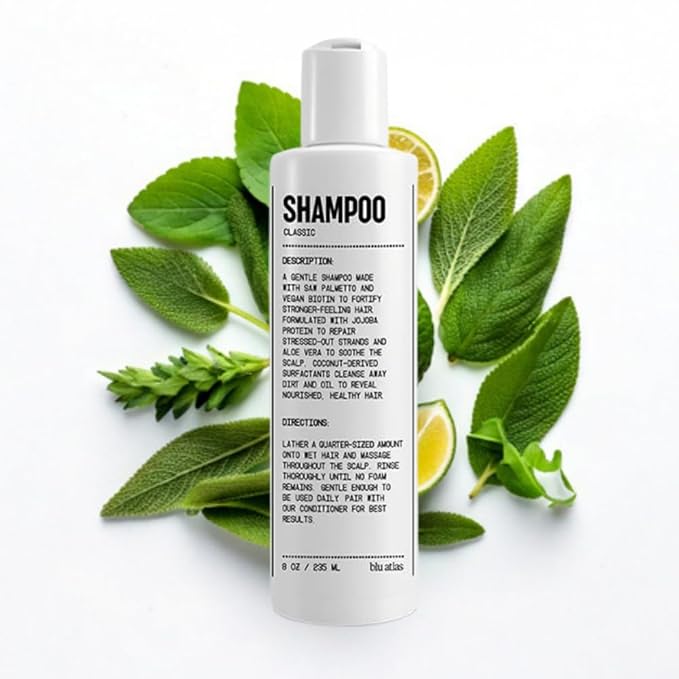 Blu Atlas Men's Natural Shampoo – Organic, Sulfate-Free, Paraben-Free – Deep Cleansing & Hydrating – Classic Scent (Bergamot, Sage, Patchouli) – Made in America– 8 oz-VivaGrace Women