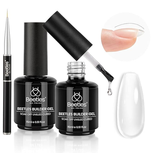Beetles Builder Gel 2Pcs Clear 7 in 1 15ml Builder Gel Set for Nail Extension Building Nail Apex Strengthen Thin Nails DIY Salon at Home Nail Art Design for Women-VivaGrace Women